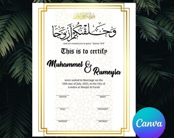 Editable Nikah Certificate Etsy