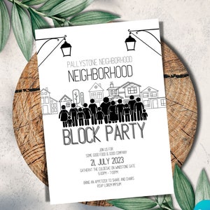 Fête de quartier modifiable, invitation à une fête de rue, rencontrez le voisin, invitation à une fête de quartier, nouveau quartier, fête de voeux à la maison, PIC-25