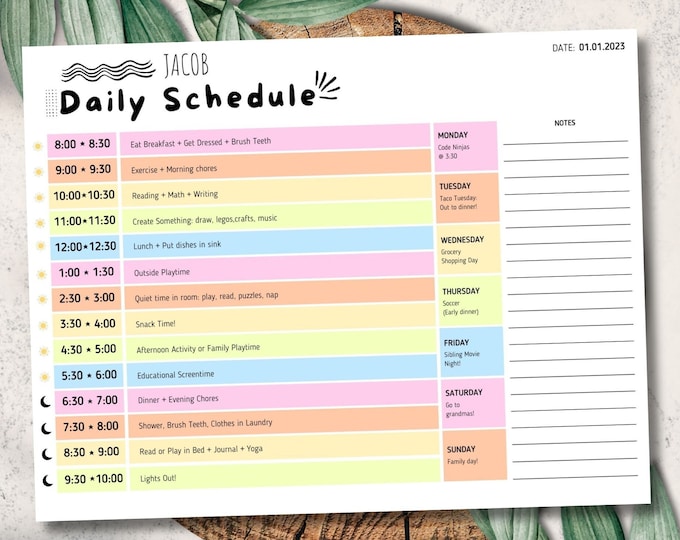 Homeschool Schedule, Editable Printable, Kids Daily Schedule, Routine ...