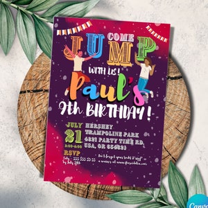 Editable Jump Invitation, Jump Birthday Invitation, Editable Invite, Trampoline Birthday Invite, Jump Party Invitation, Personalized, PIC-24