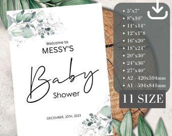 Editable Green Baby Shower Invitation, Eucalyptus Greenery, Baby Shower Invite, Baby Shower Bundle, Printable Baby Shower, PIC-32