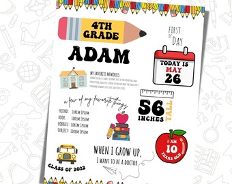Editable First Day of School Sign, First Day of 4th Grade Sign, Back to School Sign, Printable School Sign, Back to School, PFT-03