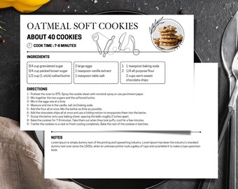 Editable Recipe Card Template, Printable Simple Recipe Card, Minimal Modern DIY Recipe Card Template, Personalized Recipe, PRC-07