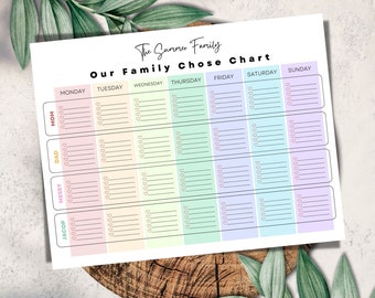 Editable Colorful Family Chore Chart, Printable Weekly Family Schedule, Household Kid Adult, Family Activities, Command Center, PPT-49