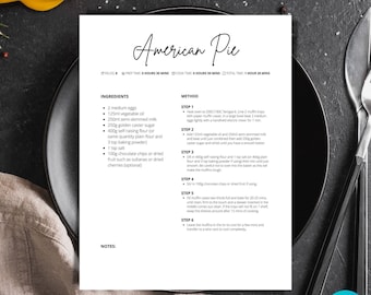 Minimalist Recipe Card, Editable Recipe Template, Recipe Card, Recipe Box, Printable Recipe Card, Recipe Binder, Simple Recipe Card, PRC-02