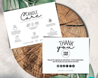 Printable Candle Care Card and Thank You Card, Editable Candle Care Card, Candle Safety Card Design, Watercolor Candles Care Guide, PCC-08