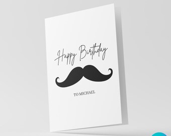 Custom Mustache Birthday Card, Printable Birthday Card Template, Gentleman Birthday Card, Birthday Card For Husband Boys Card, PBC-04