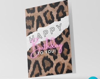 Personalized Leopard Print Birthday Card, Birthday Card Template, Birthday Babe, Girl Birthday Card, Modern Birthday Card, PBC-08