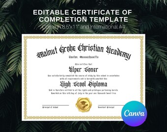 High School Printable Diploma | Etsy