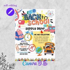 Editable Back to School Invite, Printable School Supply Drive Invitation, Supplies Flyer, First Day of School Flyer, PFT-16