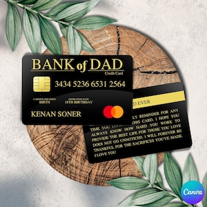 Kreditkartenvorlage, Bank of Dad, personalisierte Brieftaschenkarte, bearbeitbare Kreditkarte, Vatertagsgeschenk, Geschenk für Papa, Vatertag 2022, PGC-20