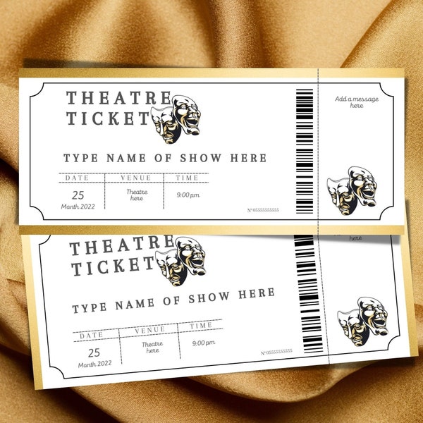 Editable Theatre Ticket Template, Custom Theatre Ticket Gift, Printable Theatre Tickets Gift Idea, Customisable Event Ticket, PGC-45