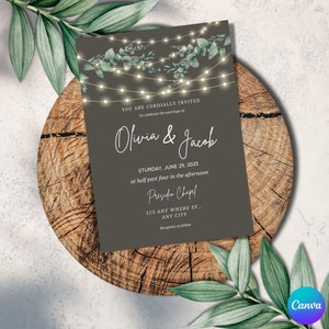 Guirlandes lumineuses modifiables, lots de faire-part de mariage, ensembles d'invitations personnalisées, faire-parts imprimables, faire-part de mariage, PIC-48