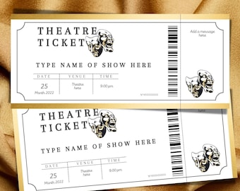 Modello modificabile per biglietti teatrali, biglietto teatrale personalizzato, idea regalo per biglietti teatrali stampabili, biglietto per eventi personalizzabile, PGC-45