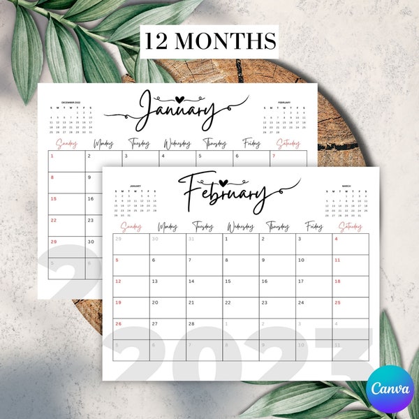 Editable 2023 Calendars, Printable Modern Simple Calendar, DIY Cleaning Calendar, Custom Monthly Calendar, Workout Calendar, PPT-51