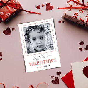 Afdrukbare Hello Valentine-fotokaart in de klas, instant download Valentijnsdagkaart voor school, personaliseren met canvas, PVT-09