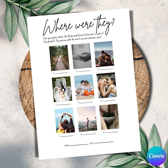 Where Were They Photo Game, Editable Where Were They Game, Minimalist Bridal Shower Game, Couples Shower Game, Wedding Games, PWC-02