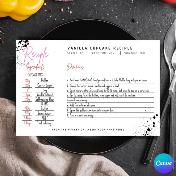 Editable Recipe Card Recipe Card Template Printable Recipe - Etsy