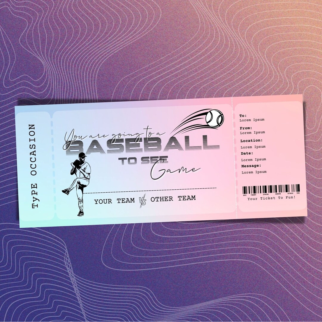 Editable Baseball Ticket Voucher Gift Baseball Ticket Gift Etsy