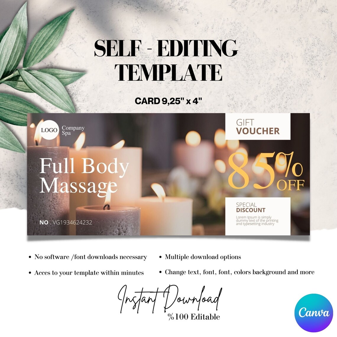 Editable Gift Coupon Template, Massage Gift Voucher, Add Your Logo ...