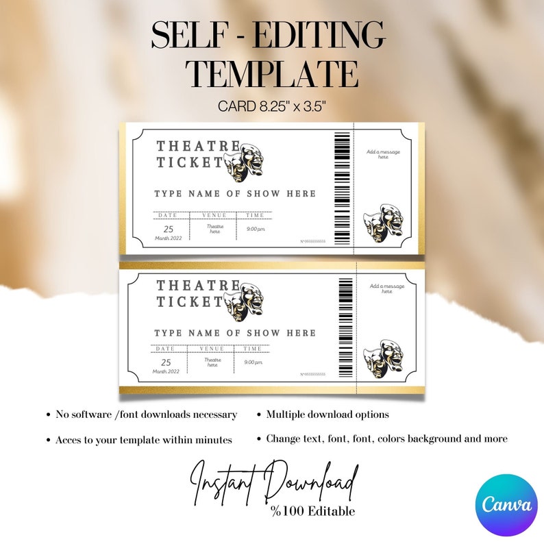 Editable Theatre Ticket Template Custom Theatre Ticket Gift Etsy UK