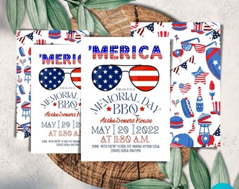 Memorial Day BBQ Invitation, Invite Editable Template, Memorial Day Party, 5x7 & 4x6 inch Invitation Template, Memorial Template, PIC-01