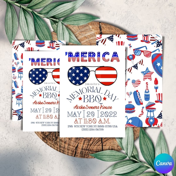 Memorial Day BBQ Invitation, Invite Editable Template, Memorial Day Party, 5x7 & 4x6 inch Invitation Template, Memorial Template, PIC-01