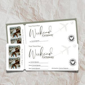 Wochenendausflug-Gutschein mit Foto, bearbeitbares Travel Pass-Shirt, Surprise Trip Ticket, Pack your Bags, druckbarer Geschenkgutschein, PGC-47