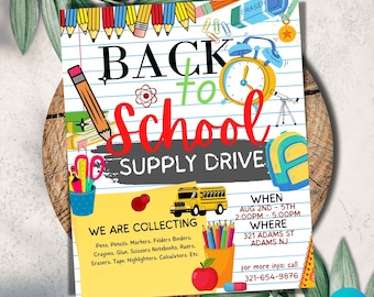 Editable School Supply Drive Flyer, Back to School Invite, School Supply Drive Invitation, Supplies Flyer, First Day of School Flyer, PFT-06