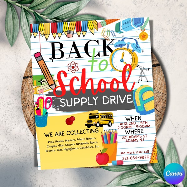 Bearbeitbarer Schulbedarf Drive Flyer, Back to School Invite, Schulbedarf Drive Einladung, Material Flyer, First Day of School Flyer, PFT-06