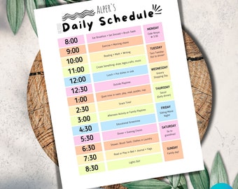 Editable Daily Schedule Template, Daily Routine, Kids Planner for Homeschool Mom, Kids Responsibility, Printable Routine, PPT-08