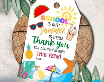 Teacher Gift Tag, School's Out Summer Is Here Thank You Tag, Printable Gift Tag, Editable Gift Tag, Custom Teacher Gift Tag, PGT-18