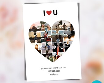 Bewerkbare Valentijnsdagkaart met foto: hartpuzzelontwerp (digitale download)