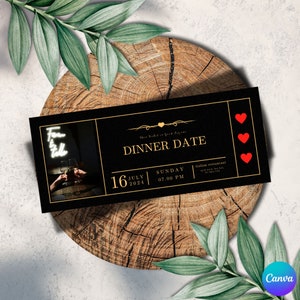 Tarjeta de fecha de cena editable, boleto de pase de cena editable, boleto de viaje sorpresa, empacar sus maletas, certificado de regalo imprimible, PGT-28
