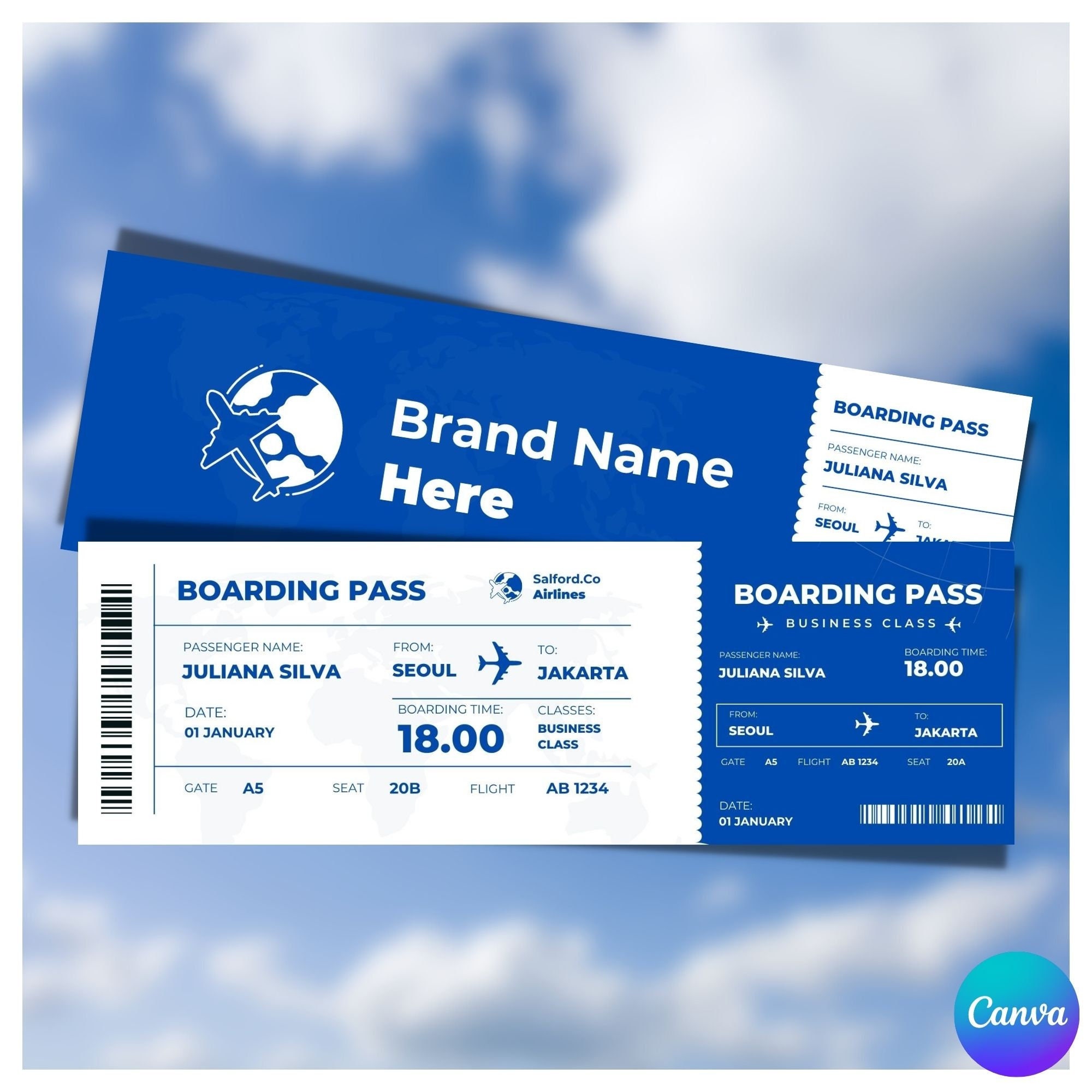 Editable Boarding Pass Ticket Template Surprise Airline Gift Delta 