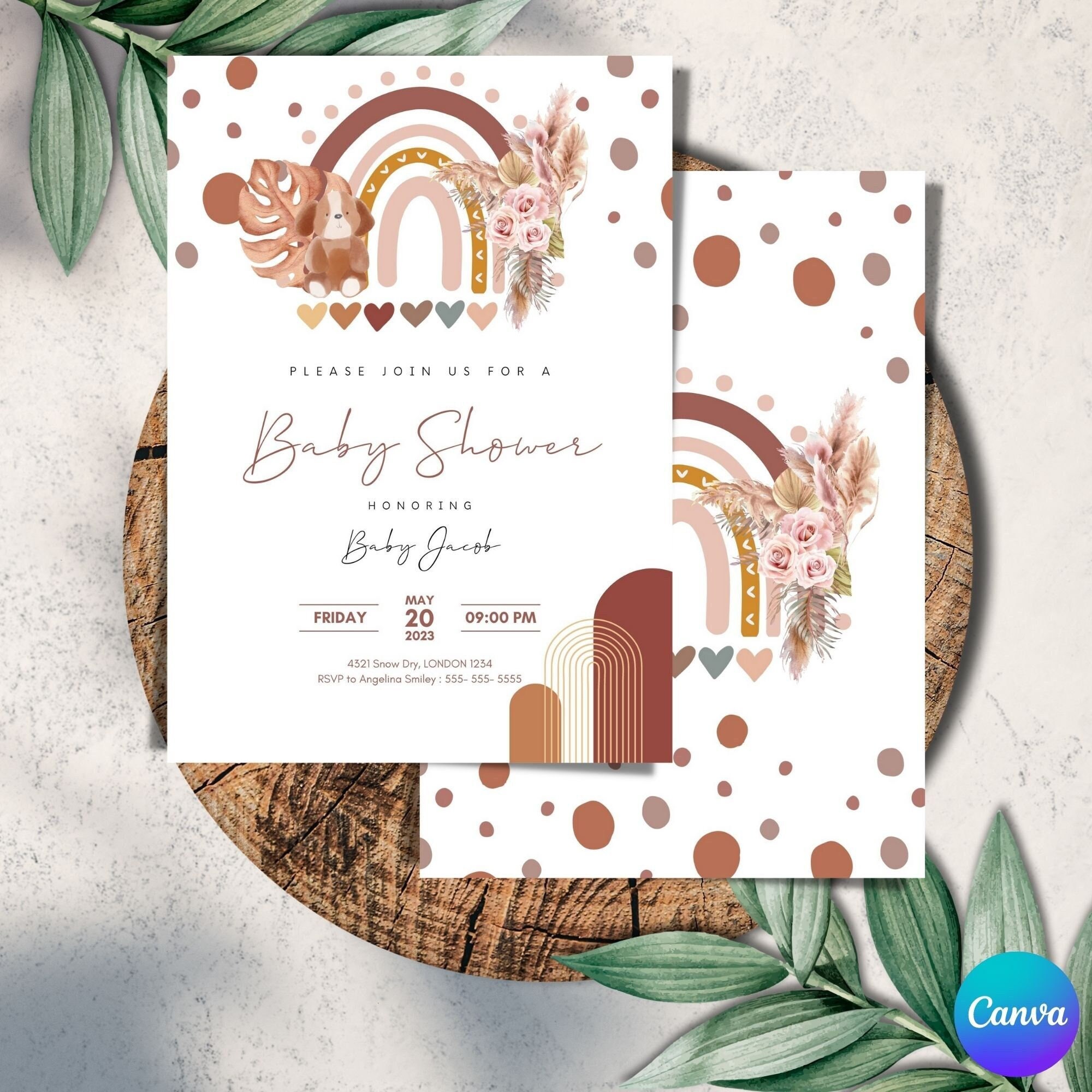 Editable Boho Baby Shower Invitation Template, Printable Boho Pampas ...