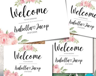 Moderne Blumenhochzeit Willkommensschild Vorlage (bearbeitbarer digitaler Download)
