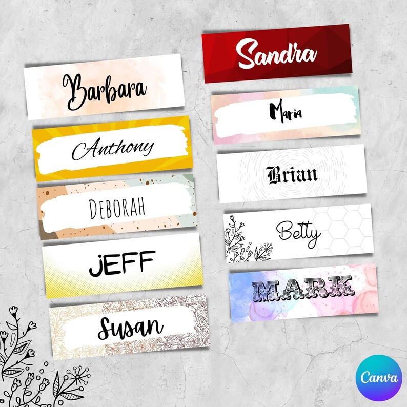 Custom Name Tags Template Editable Desk Name Labels 20 Etsy