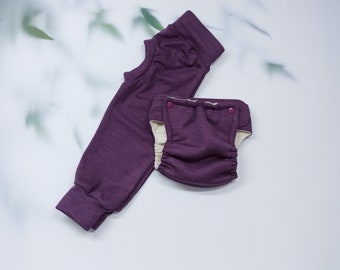 Retaining Set L Purple /Organic Wool Silk /Retaining Diaper/Diaper Free/Wool Cover Pants