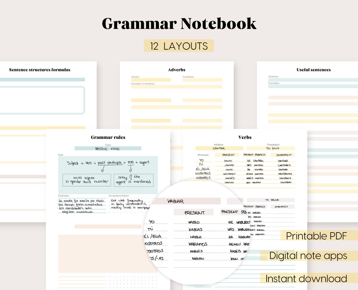 Grammar Notebook Language Learning Printables PDF Notebook Etsy