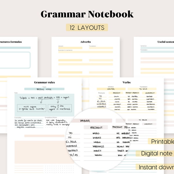 Grammatica Notebook - Language Learning Printables PDF Notebook