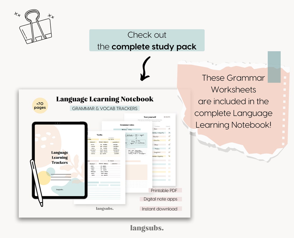 Grammar Notebook Language Learning Printables PDF Notebook Etsy