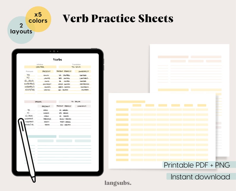 Verb Conjugation Practice Worksheets Etsy