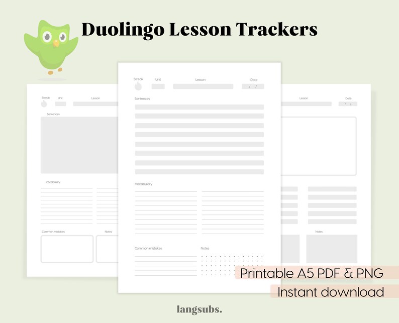 Duolingo Lesson Worksheets Printable PDF Etsy