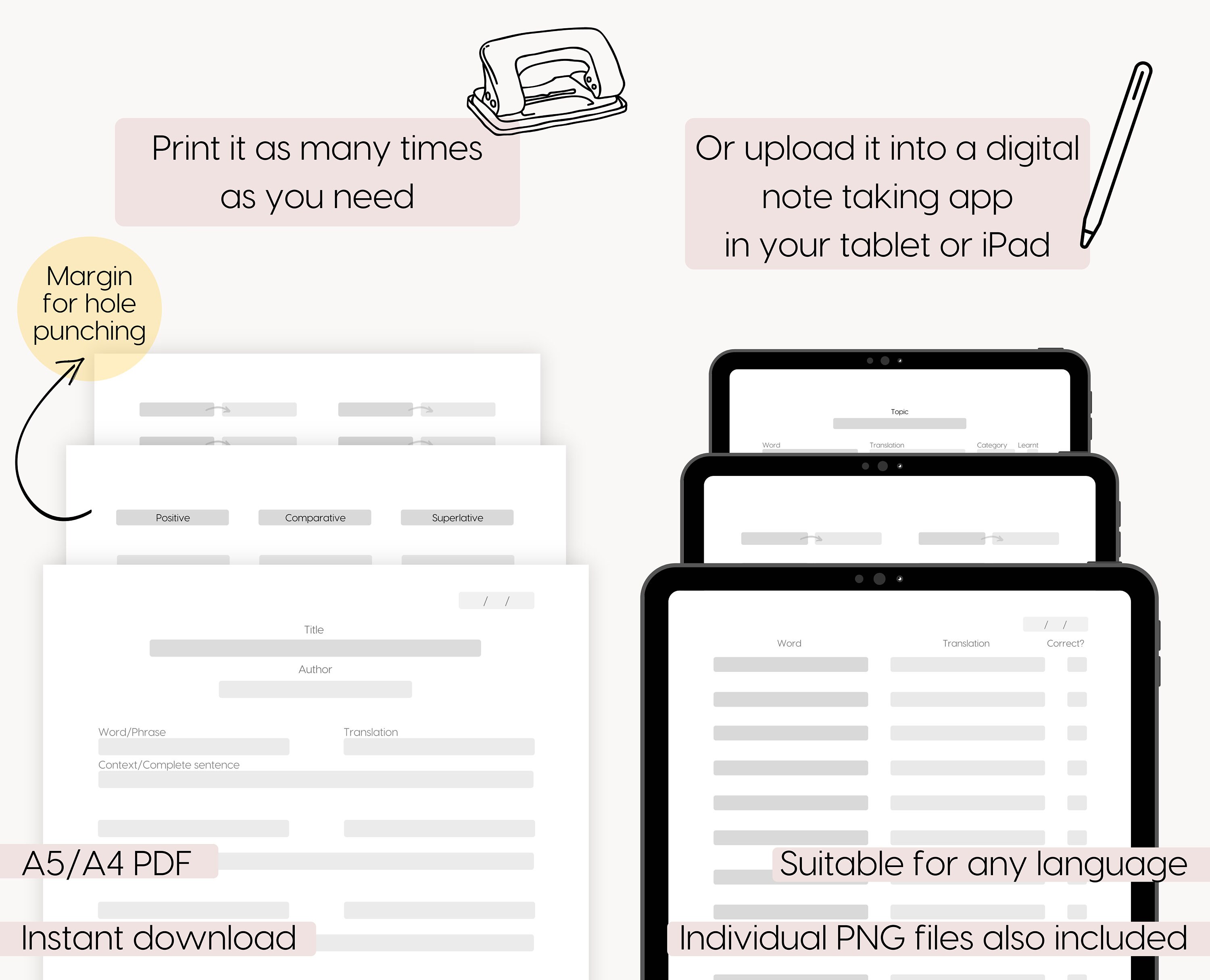 Language Learning Printables PDF Notebook (grammar + Vocabulary + Media ...