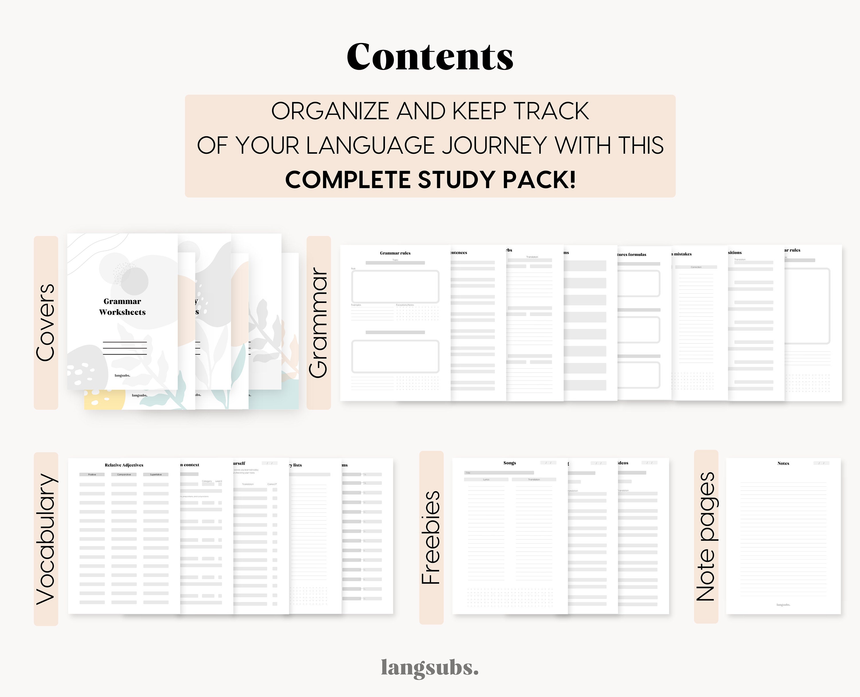Language Learning Printables PDF Notebook grammar Etsy