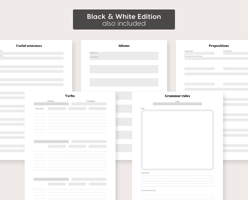 Grammar Notebook Language Learning Printables PDF Notebook Etsy