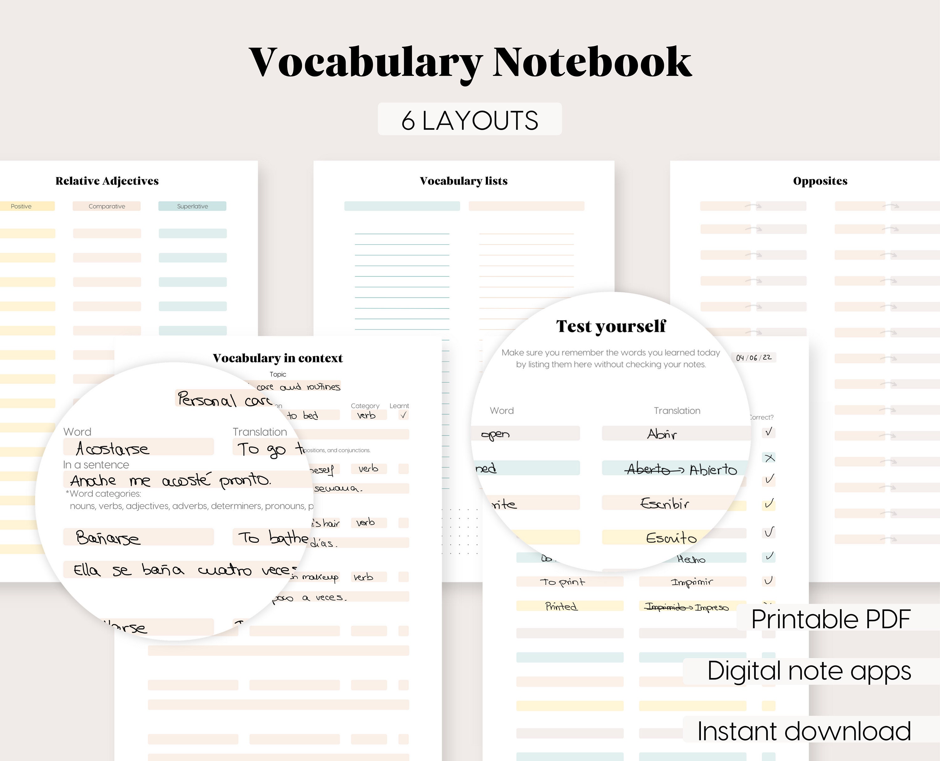 Vocabulary Notebook Language Learning Printables PDF Notebook (Instant ...