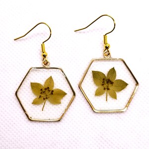 Real Pressed Green Flower Hexagon Gold plated