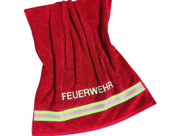 Bath towel fire brigade red with reflective stripes 140 x 70 cm